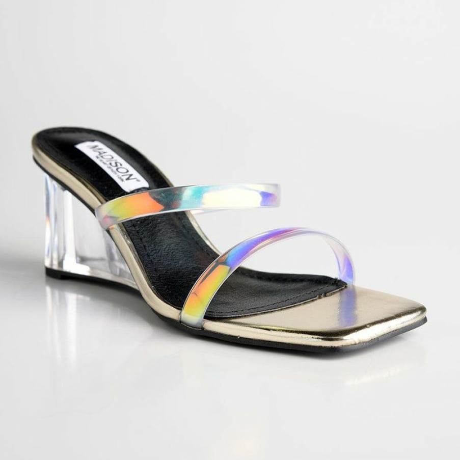 * Madison Aria Glass Wedge Sandal Gold Cheap Online Madison Heart Of New York Wedges