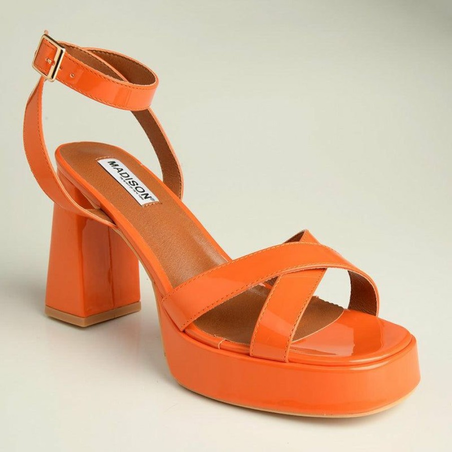 * Madison Lesi Platform Block Heel Orange Excellent Madison Heart Of New York Heels