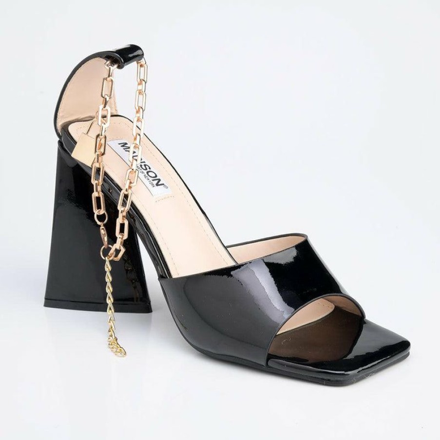 * Madison Addison Ankle Chain Sandals Black Cheap Online Madison Heart Of New York Heels