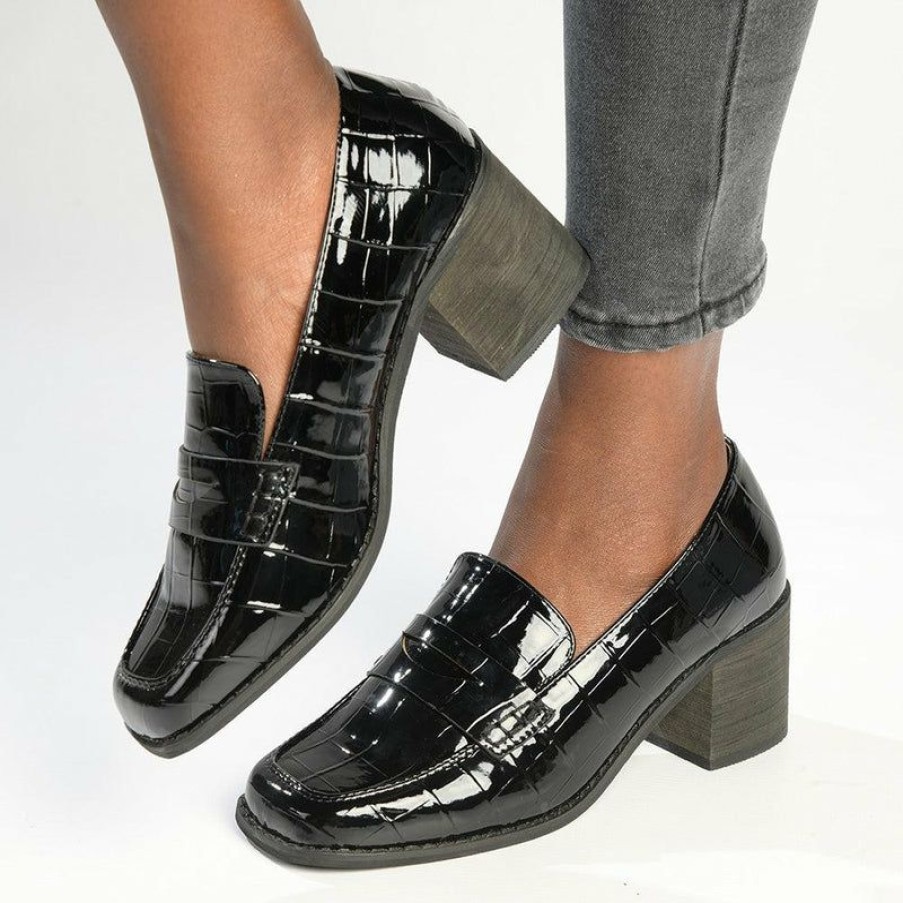 * Madison Cindy Block Heel Loafer Black Cheap Online Madison Heart Of New York Brogues