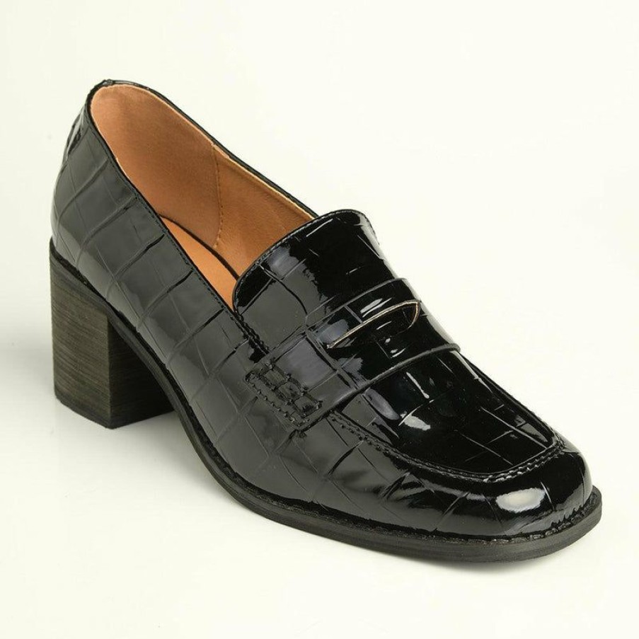 * Madison Cindy Block Heel Loafer Black Cheap Online Madison Heart Of New York Brogues