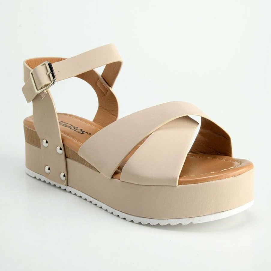 * Madison Kali Cross Strap Sandal Beige Best Sale Madison Heart Of New York Wedges