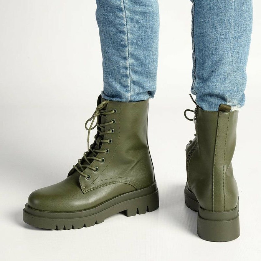 * Madison Kiki Chunky Military Boot Khakhi Excellent Madison Heart Of New York Boots