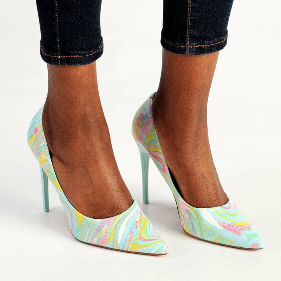 * Madison Bianca High Stilletto Court Pastel Multi New Madison Heart Of New York Heels