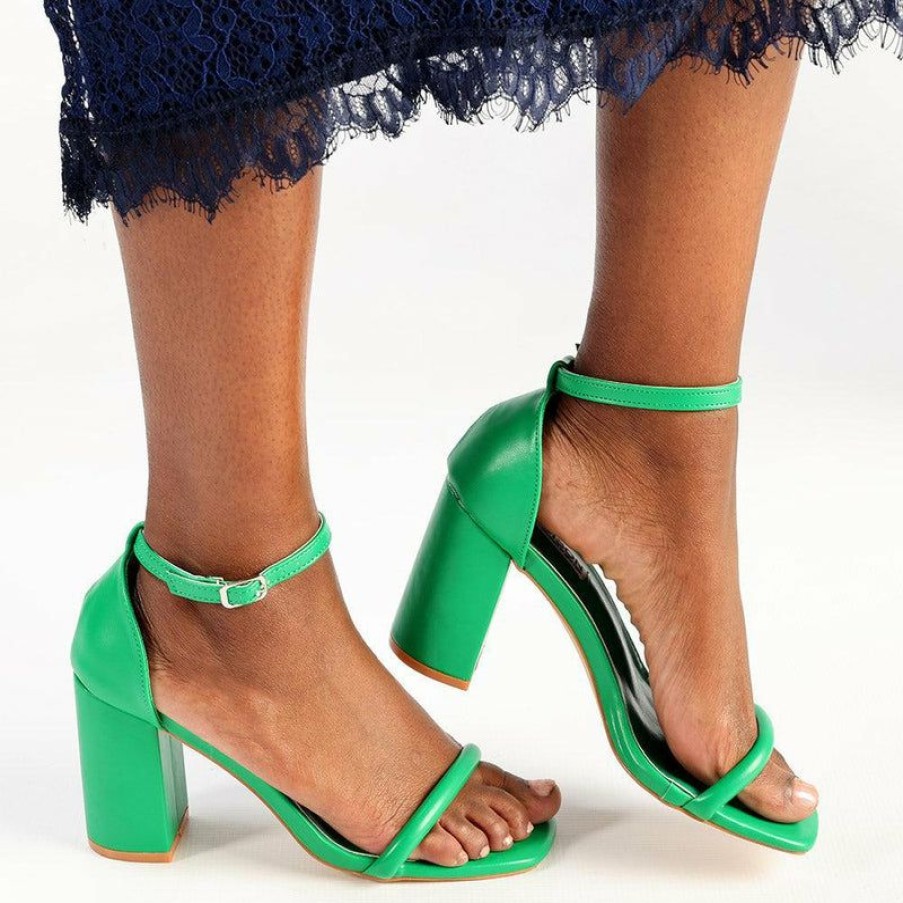 * Madison Adriana Block Heel Sandals Green New Madison Heart Of New York Heels