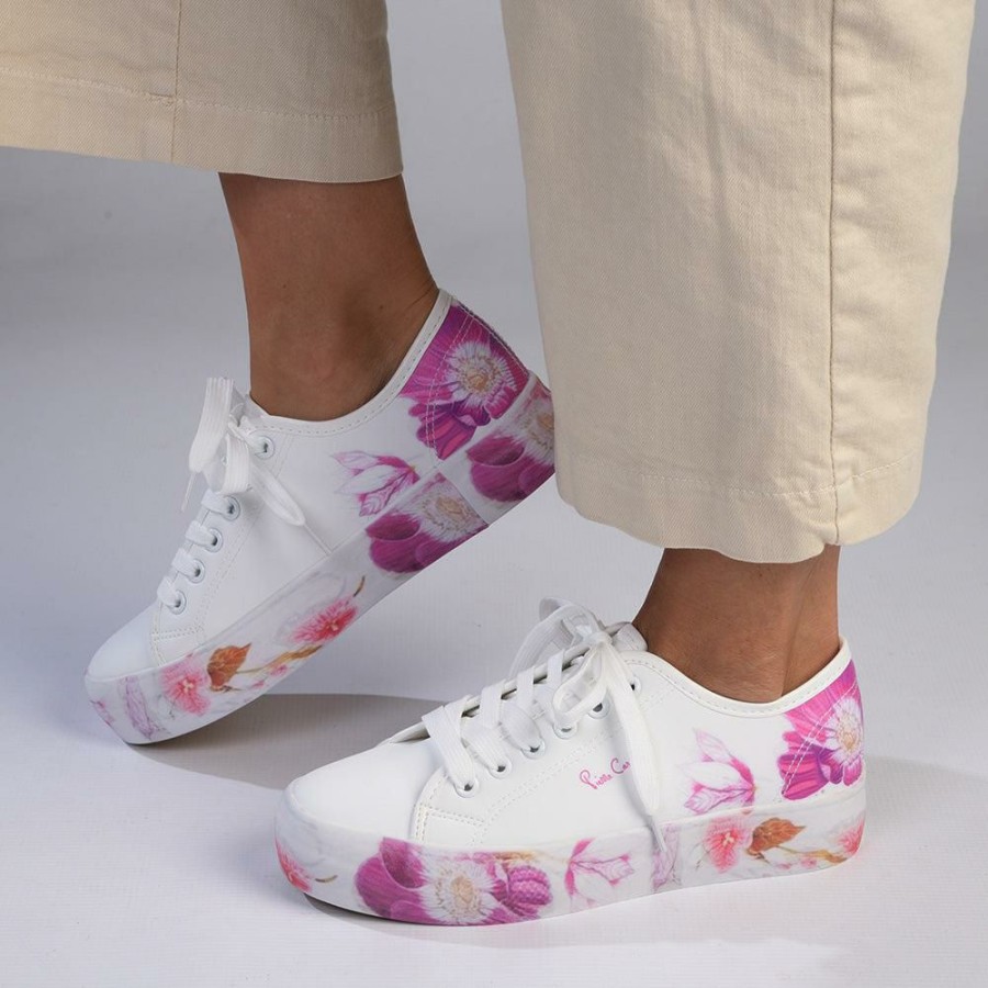 * Pierre Cardin Fleurs Lace Up Sneaker White Multi Discount Sneakers