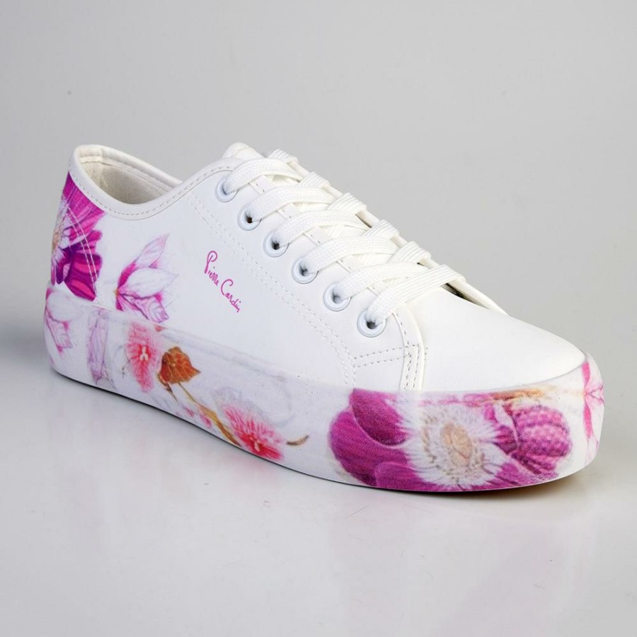 * Pierre Cardin Fleurs Lace Up Sneaker White Multi Discount Sneakers