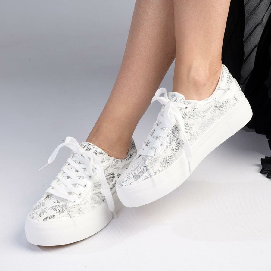 * Soft Style By Hush Puppy Fordan Reptile Sneaker White Silver Top Selling Sneakers