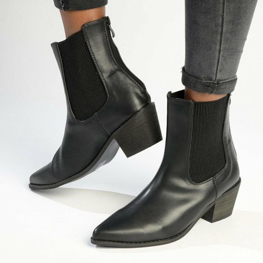 * Madison Bekki Back Zip Block Heel Boot Black Reasonable Price Madison Heart Of New York Boots