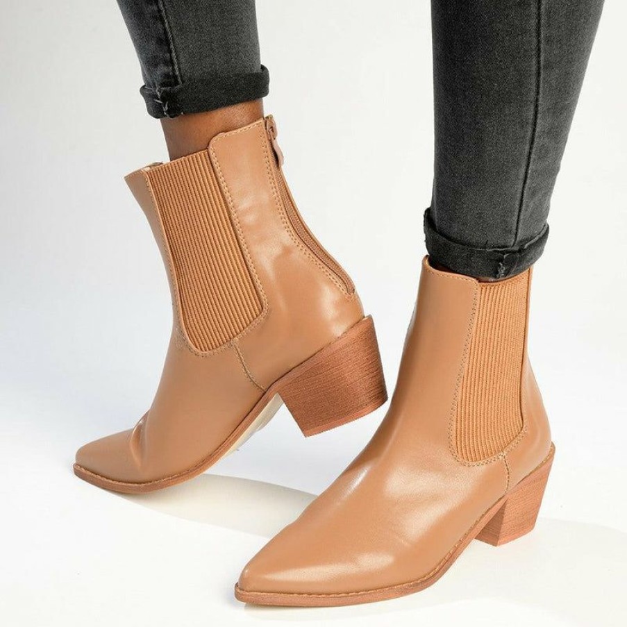 * Madison Bekki Back Zip Block Heel Boot Taupe Excellent Madison Heart Of New York Boots