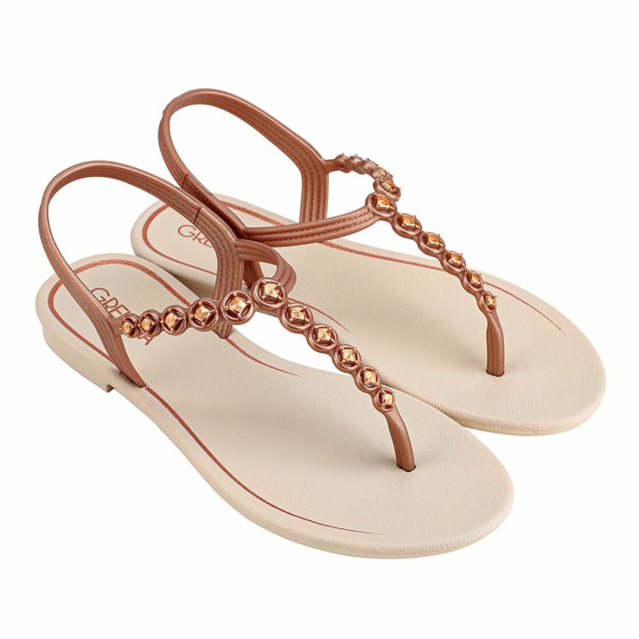 * Grendha Ladies Thong Sandals Beige/Rose Gold Good Quality Slippers & Flats