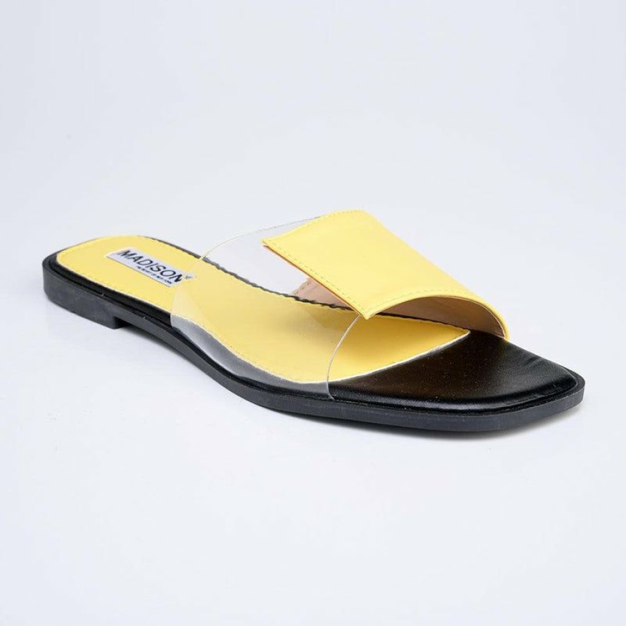 * Madison Cecelia Vinyl Fashion Sandal- Yellow/Clear Online Sale Madison Heart Of New York Slippers & Flats