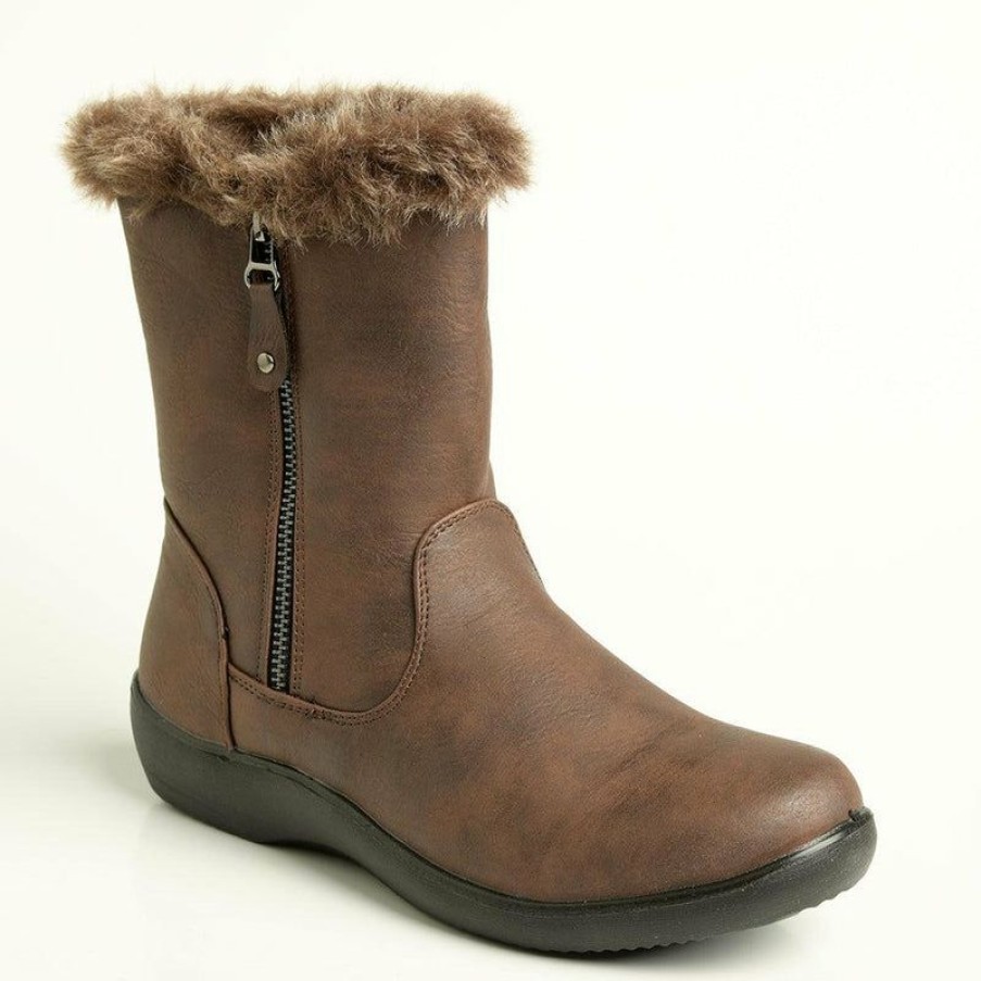 * Soft Style By Hush Puppy Yukari Fur Collar Boot Brown Best Price Boots