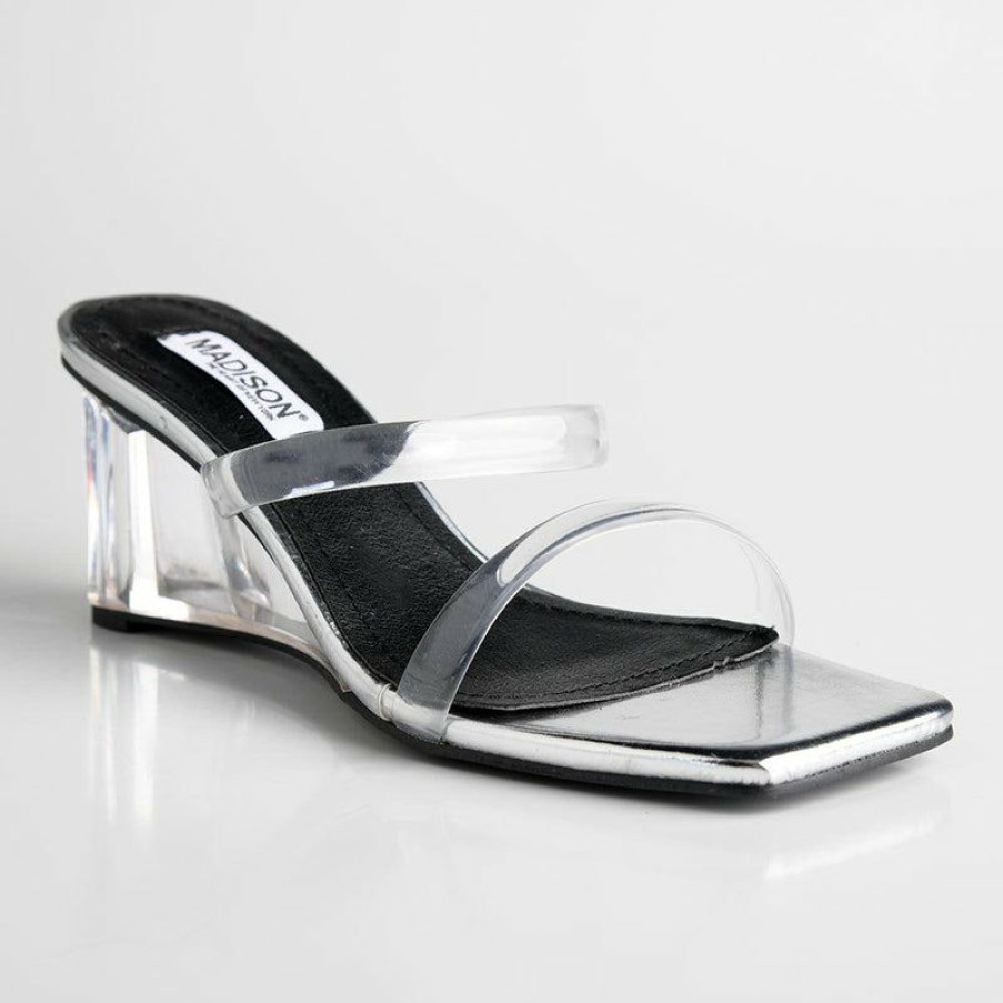 * Madison Aria Glass Wedge Sandal Clear Limit Offer Madison Heart Of New York Wedges