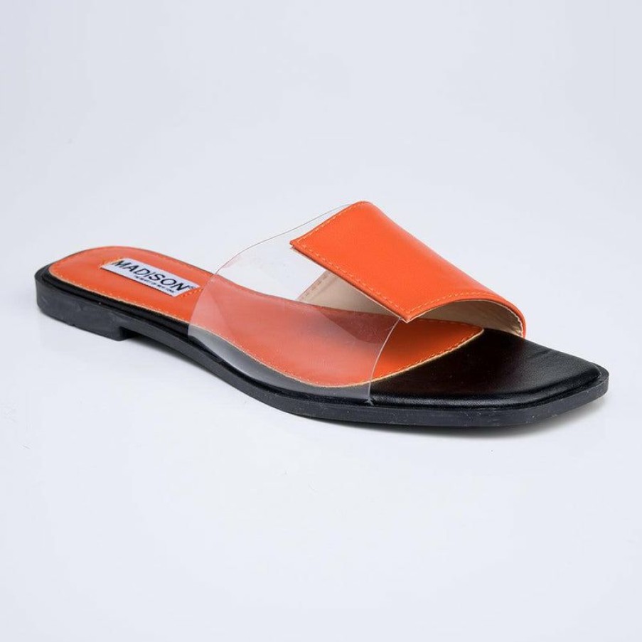 * Madison Cecelia Vinyl Fashion Sandal- Orange/Clear New Madison Heart Of New York Sandals