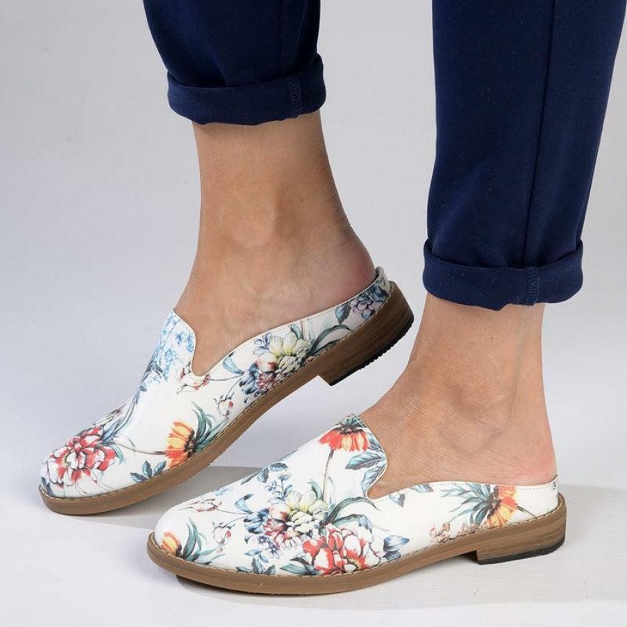 * Soft Style By Hush Puppy Tylie Floral Slip On White New In Slippers & Flats