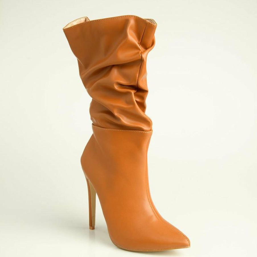 * Madison Kessa Rouched Stiletto Boot Tan Excellent Madison Heart Of New York Boots