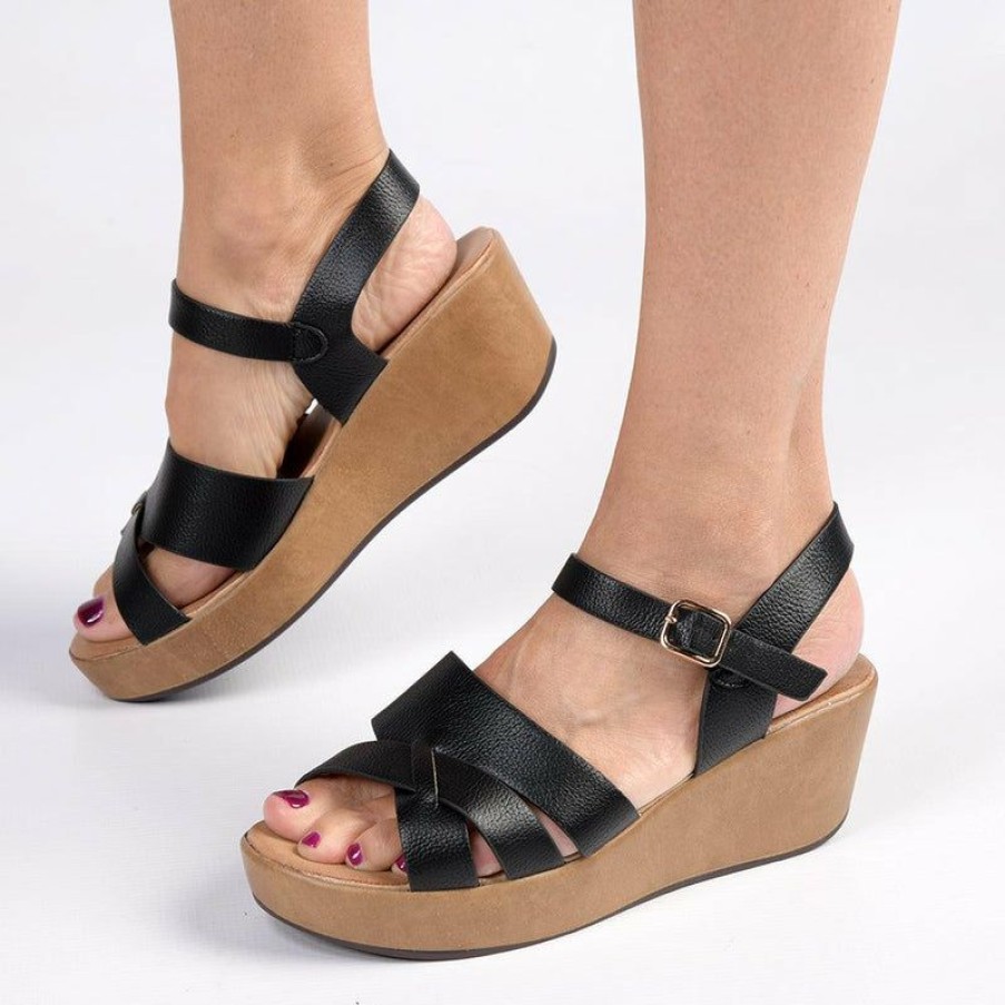 * Franco Rossi Emily Wedge Sandals Black New Wedges