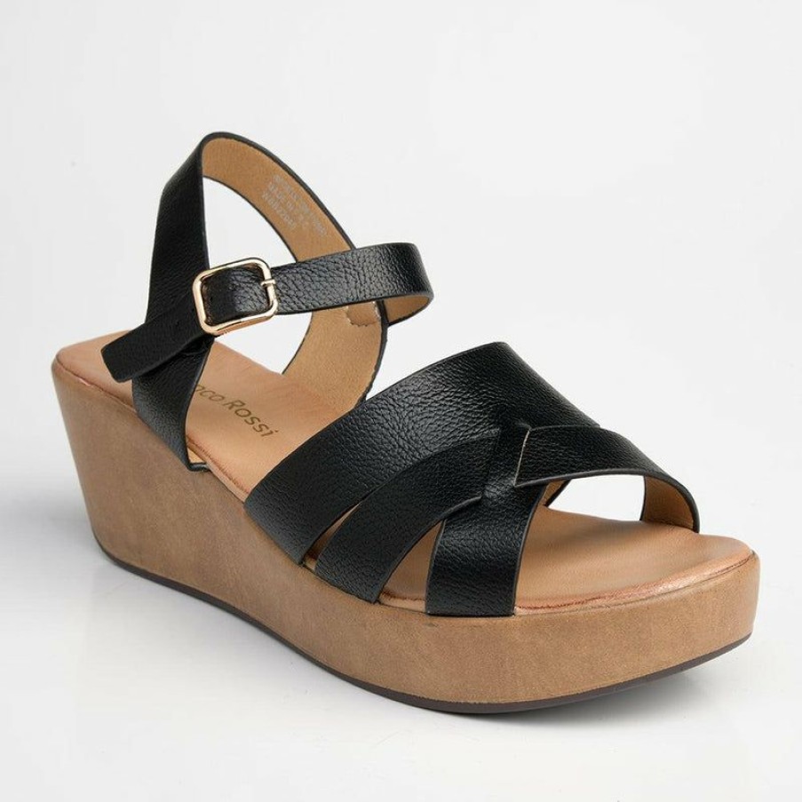 * Franco Rossi Emily Wedge Sandals Black New Wedges