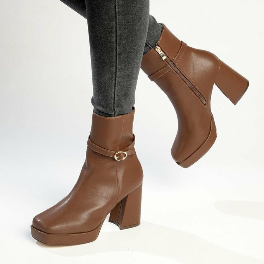 * Madison Milo Platform Block Heel Boot Chocolate Best Guaranteed Madison Heart Of New York Boots