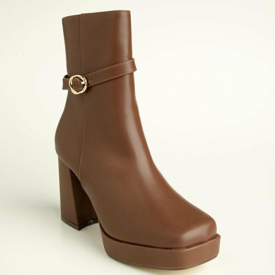 * Madison Milo Platform Block Heel Boot Chocolate Best Guaranteed Madison Heart Of New York Boots