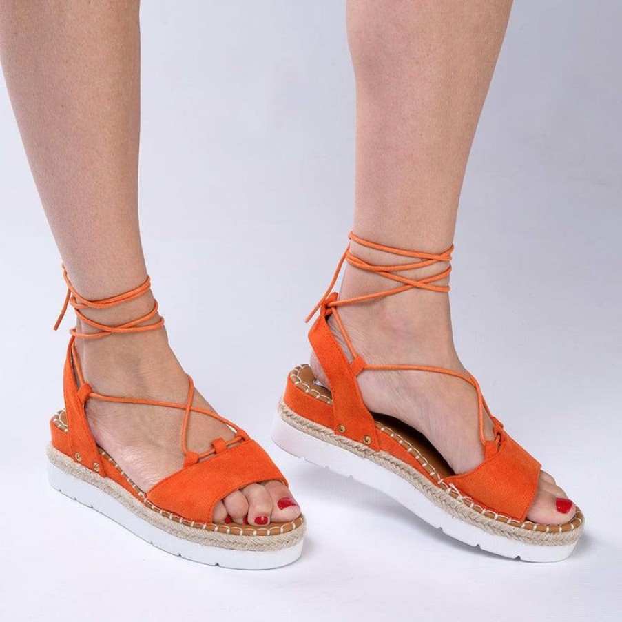 * Madison Calli Ankle Wrap Wedge Sandal Orange Closeout Sale Madison Heart Of New York Wedges