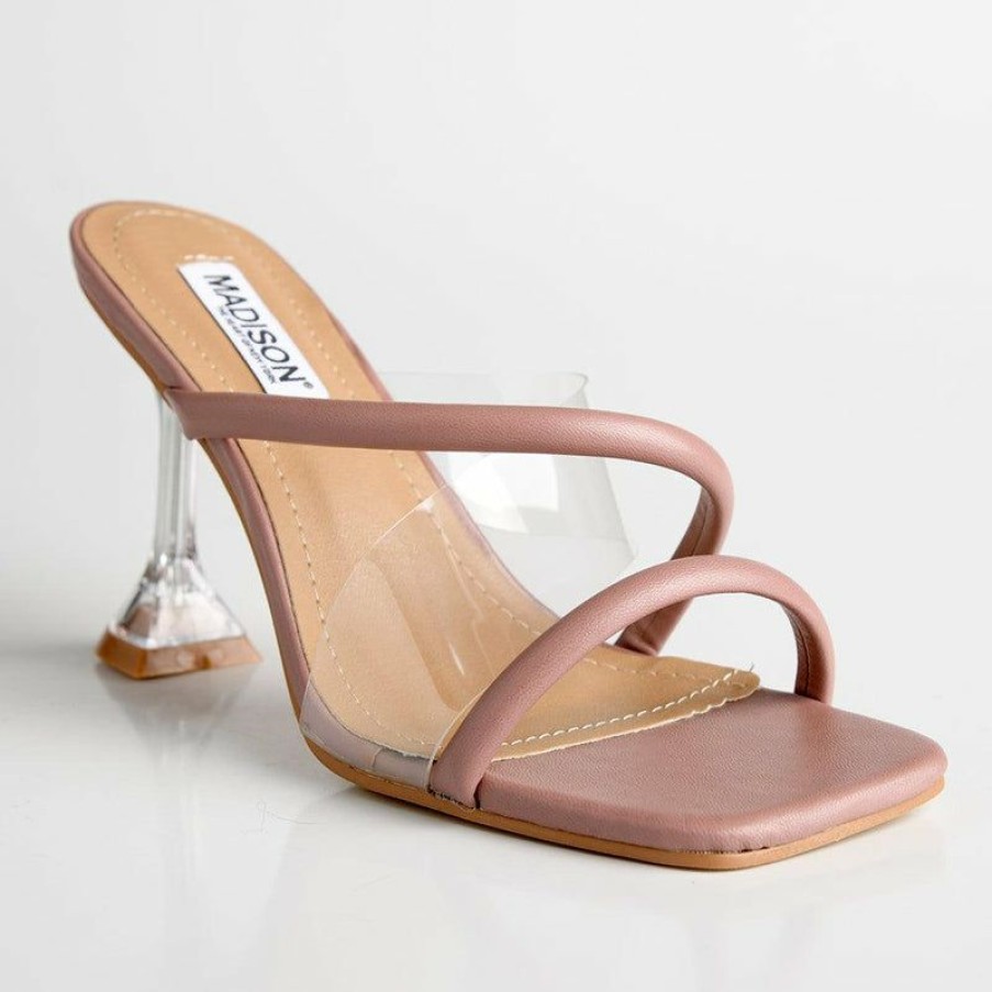 * Madison Arial Glass Heel Sandal Misty Rose With Discount Madison Heart Of New York Heels