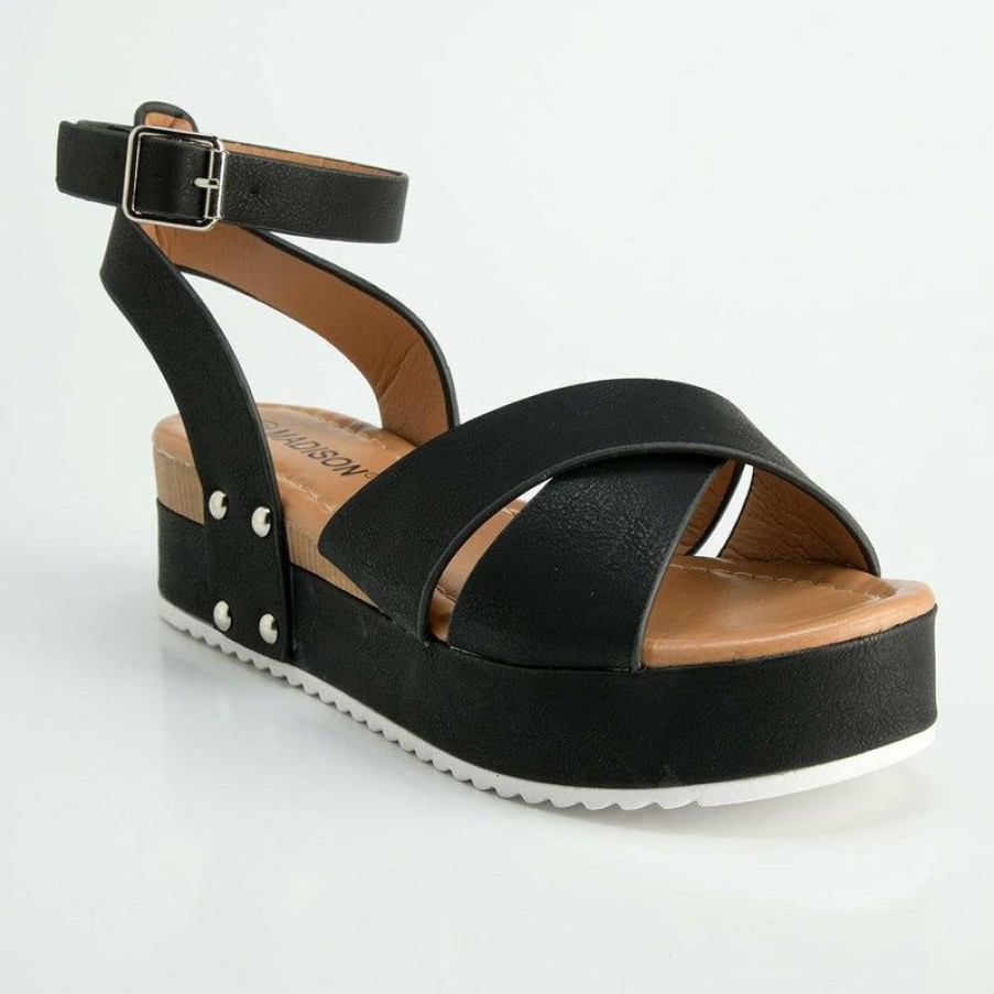 * Madison Kali Cross Strap Sandal Black Limit Offer Madison Heart Of New York Wedges