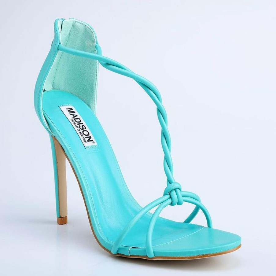 * Madison Bella Twisted Strappy Sandals Aqua New Madison Heart Of New York Heels