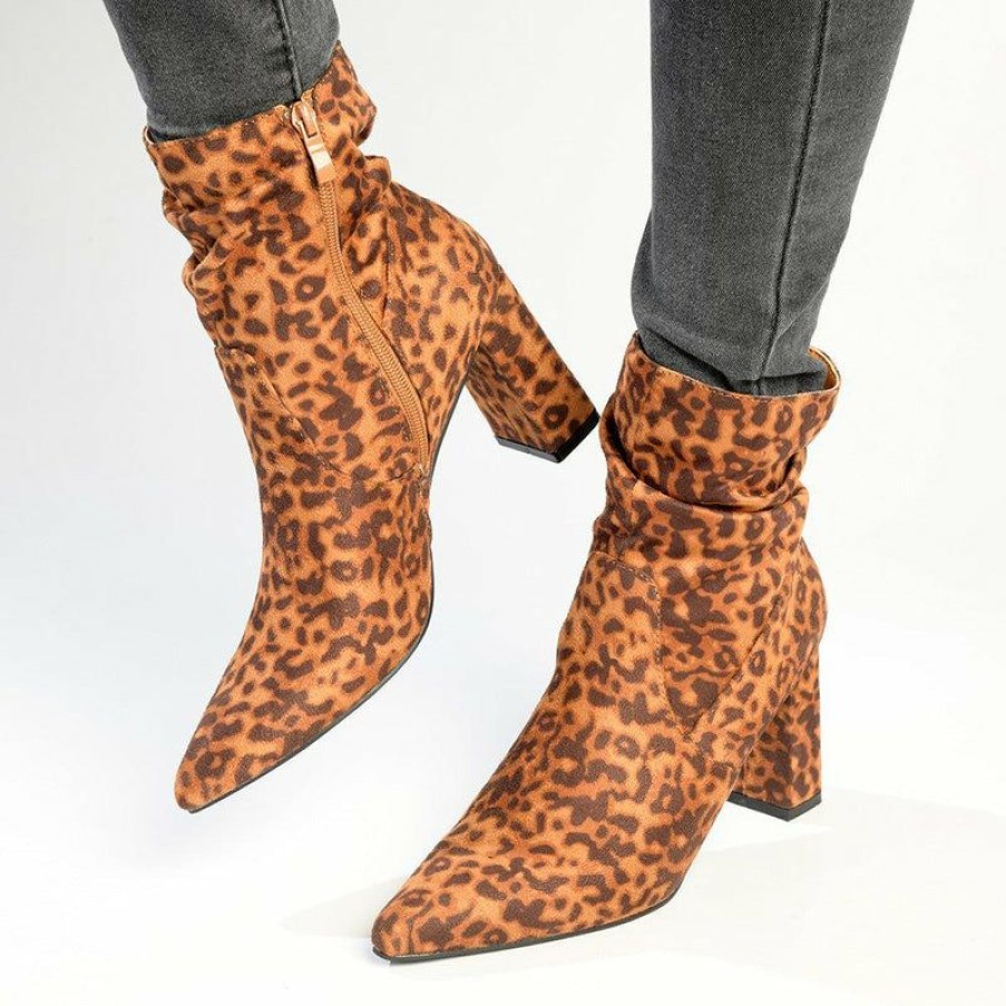 * Madison Andi Rouched Block Heel Ankle Boot Leopard Best Guaranteed Madison Heart Of New York Boots