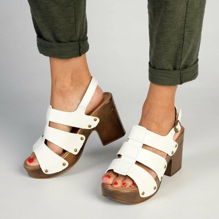 * Madison Lia Strappy Heeled Clog White Sale Madison Heart Of New York Wedges