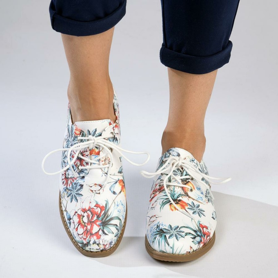 * Soft Style By Hush Puppy Tyler Floral White Best Price Brogues