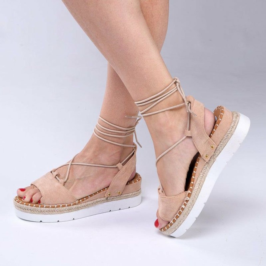 * Madison Calli Ankle Wrap Wedge Sandal Nude Best Guaranteed Madison Heart Of New York Wedges