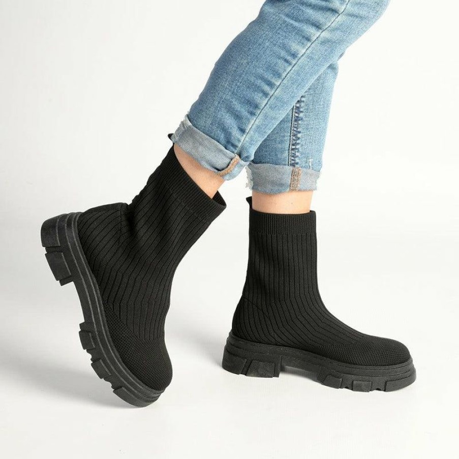 * Madison Rene Sock Fashion Boot- Black New In Madison Heart Of New York Boots