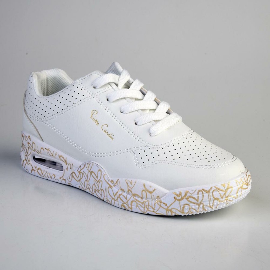 * Pierre Claire Lace Up Sneaker White/Gold Excellent Quality Pierre Cardin Sneakers