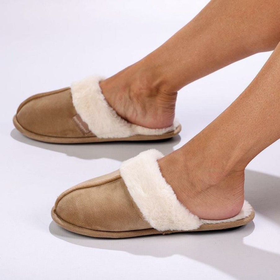 * Hush Puppy Lunara Open Back Slippers -Tan Best Price Slippers & Flats