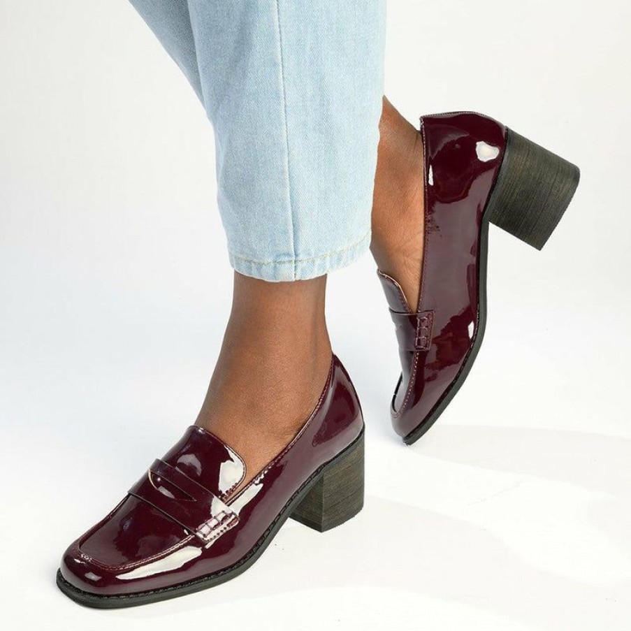 * Madison Cindy Block Heel Loafer Wine Best Guaranteed Madison Heart Of New York Brogues