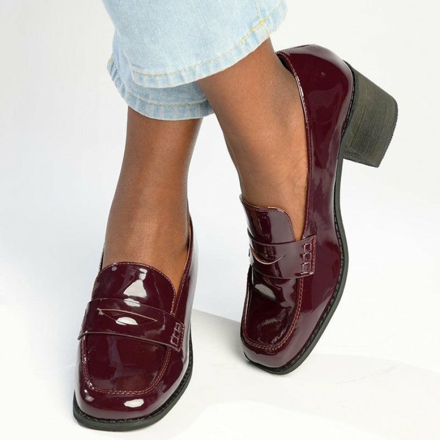 * Madison Cindy Block Heel Loafer Wine Best Guaranteed Madison Heart Of New York Brogues