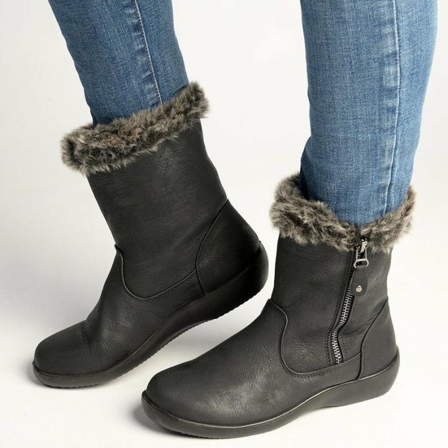 * Soft Style By Hush Puppy Yukari Fur Collar Boot Black Closeout Sale Boots