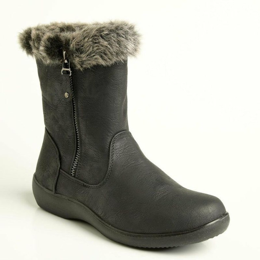 * Soft Style By Hush Puppy Yukari Fur Collar Boot Black Closeout Sale Boots