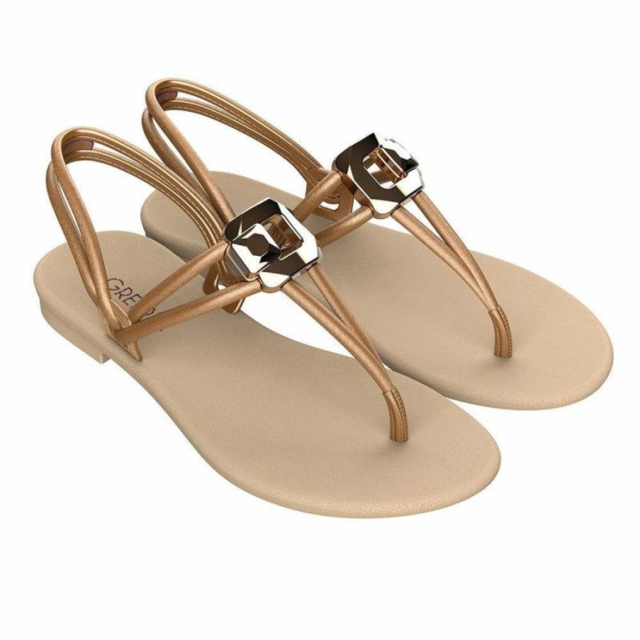 * Grendha Ladies Thong Sandals Beige/Gold Best Price Sandals