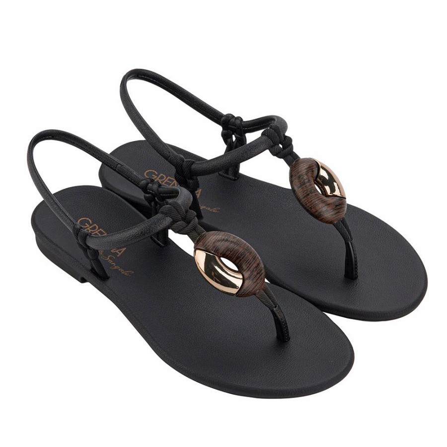 * Grendha Ladies Thong Sandals Black Discount Store Slippers & Flats