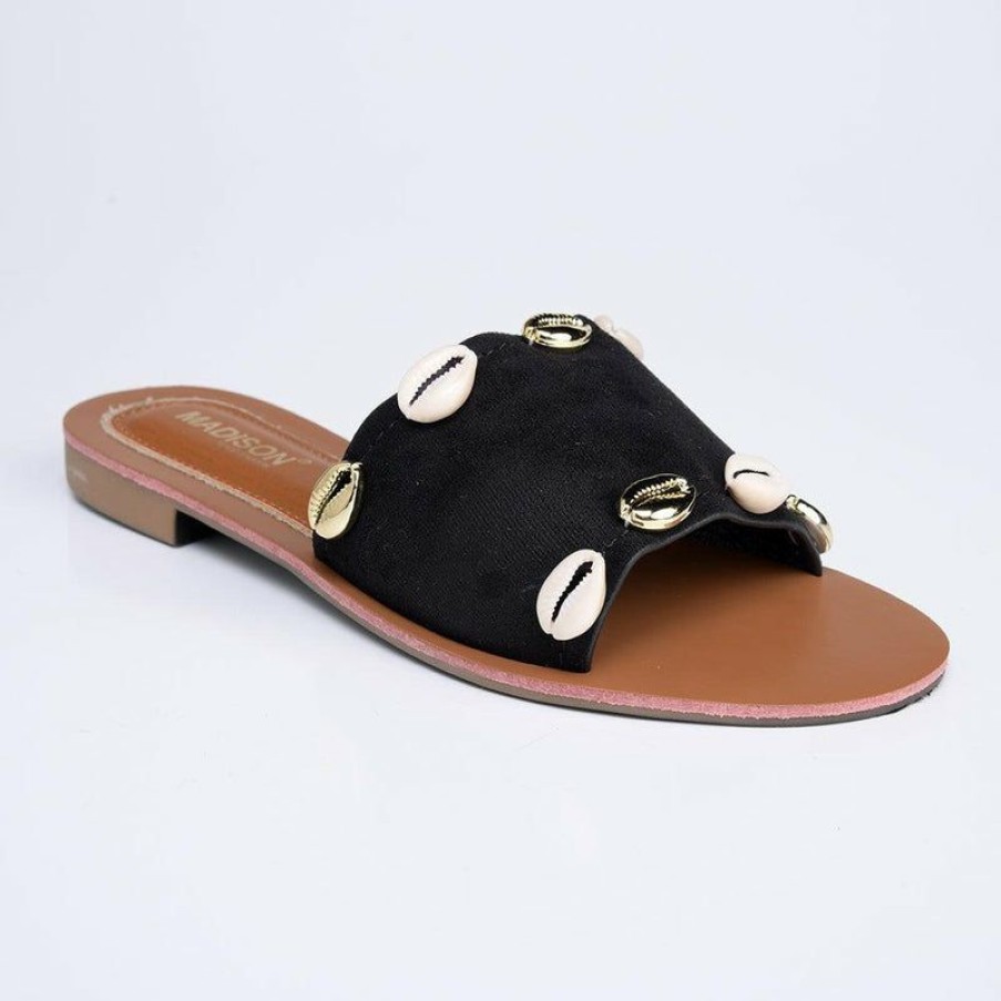 * Madison Cassandra Push In Sandals Black Discount Madison Heart Of New York Slippers & Flats