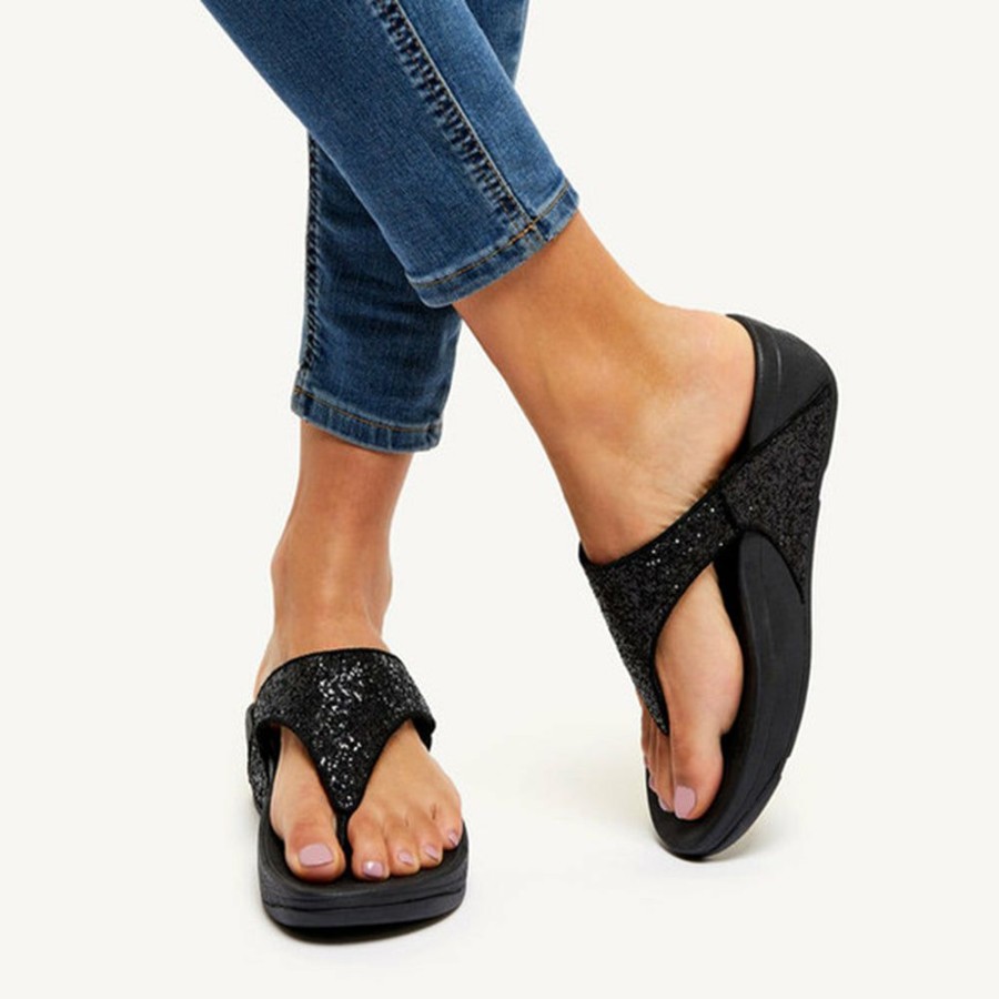 * Fit Flop Lulu Glitter Flip Flop Black 100% Guarantee Slippers & Flats