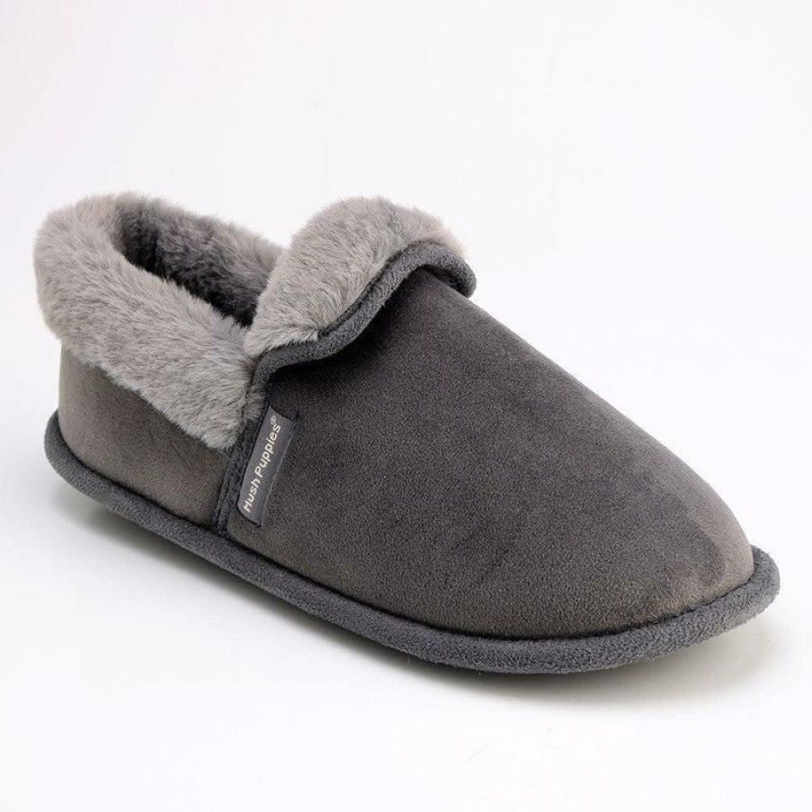 * Hush Puppy Fur Top Lua Slippers Grey New Slippers & Flats