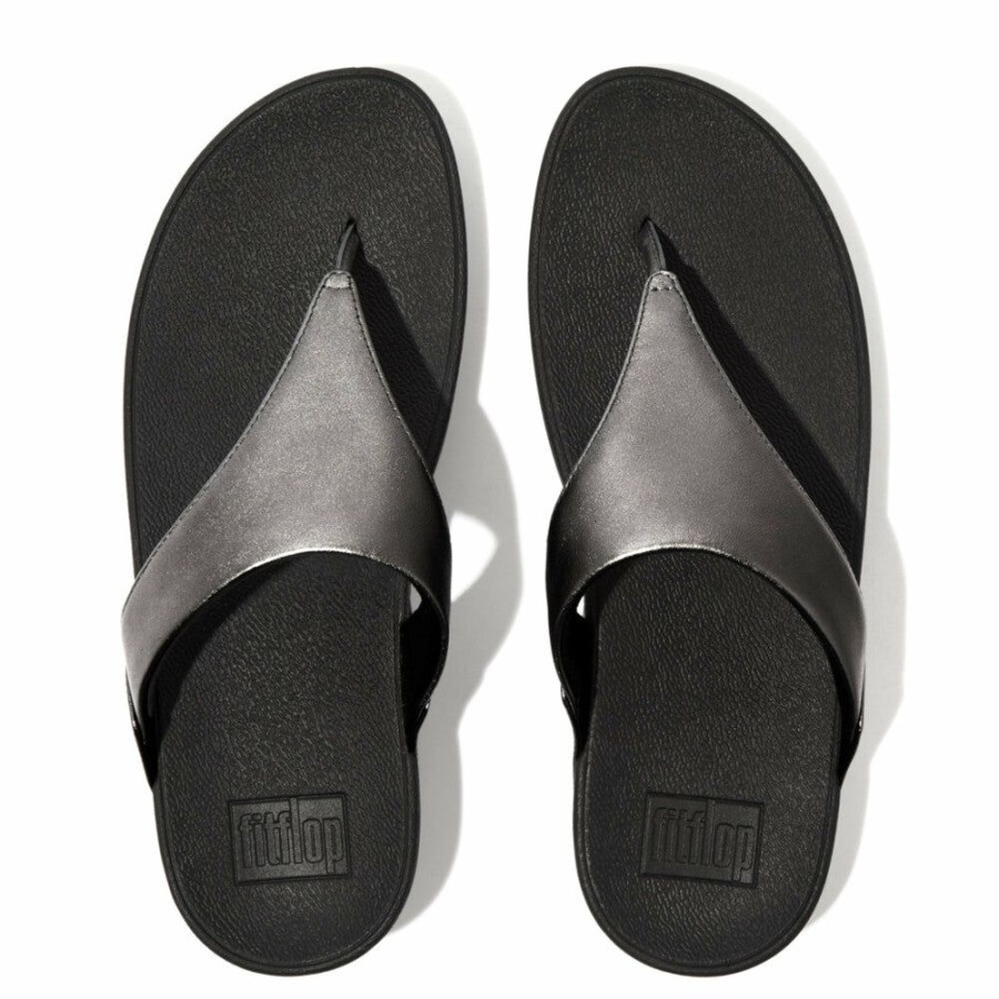 * Fit Flop Lulu Leather Flip Flops Classic Pewter New In Slippers & Flats