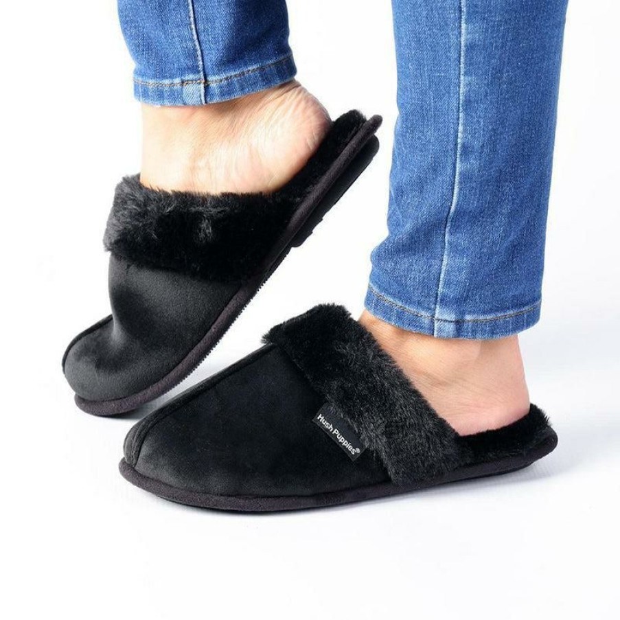 * Hush Puppy Lunara Open Back Slippers Black Exclusive Design Slippers & Flats