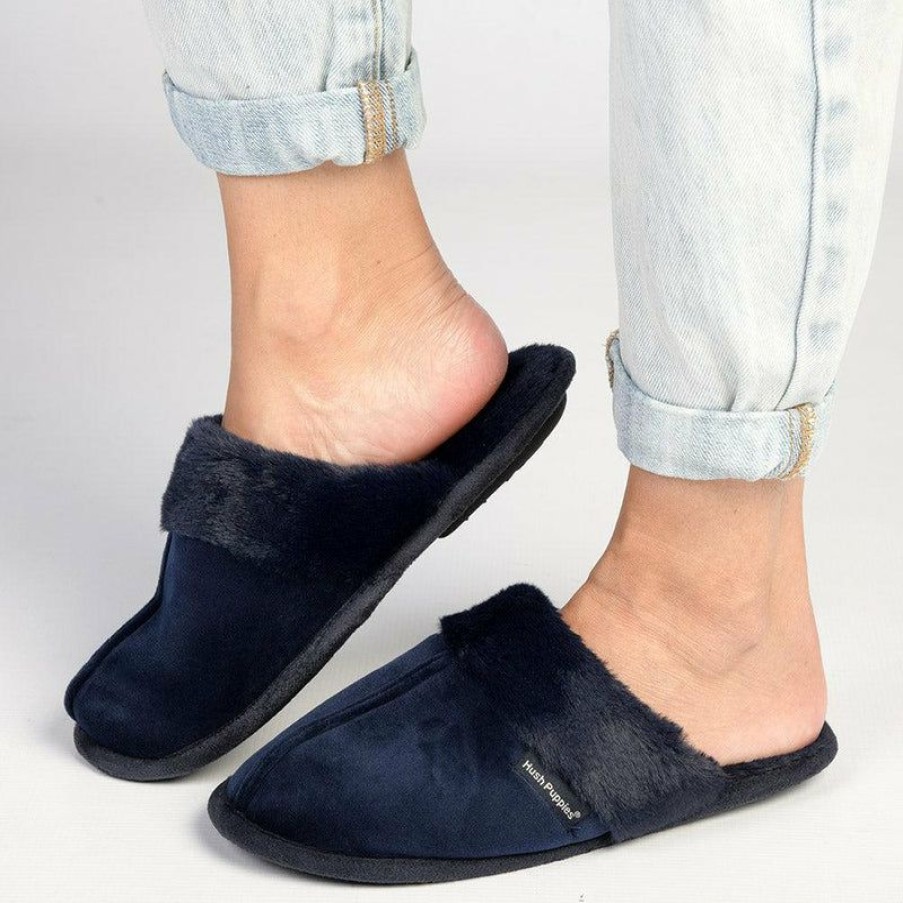 * Hush Puppy Lunara Open Back Slippers Navy Top Selling Slippers & Flats