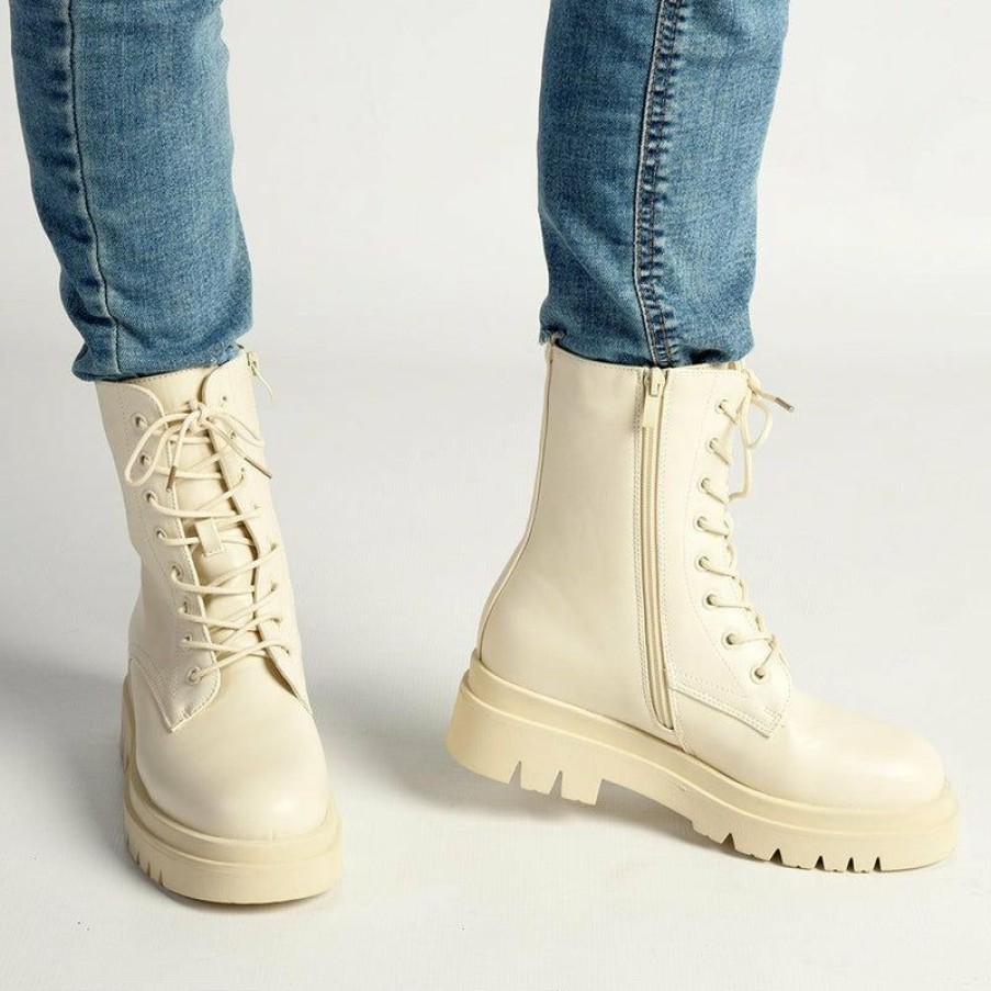 * Madison Kiki Chunky Military Boot White Closeout Sale Madison Heart Of New York Boots