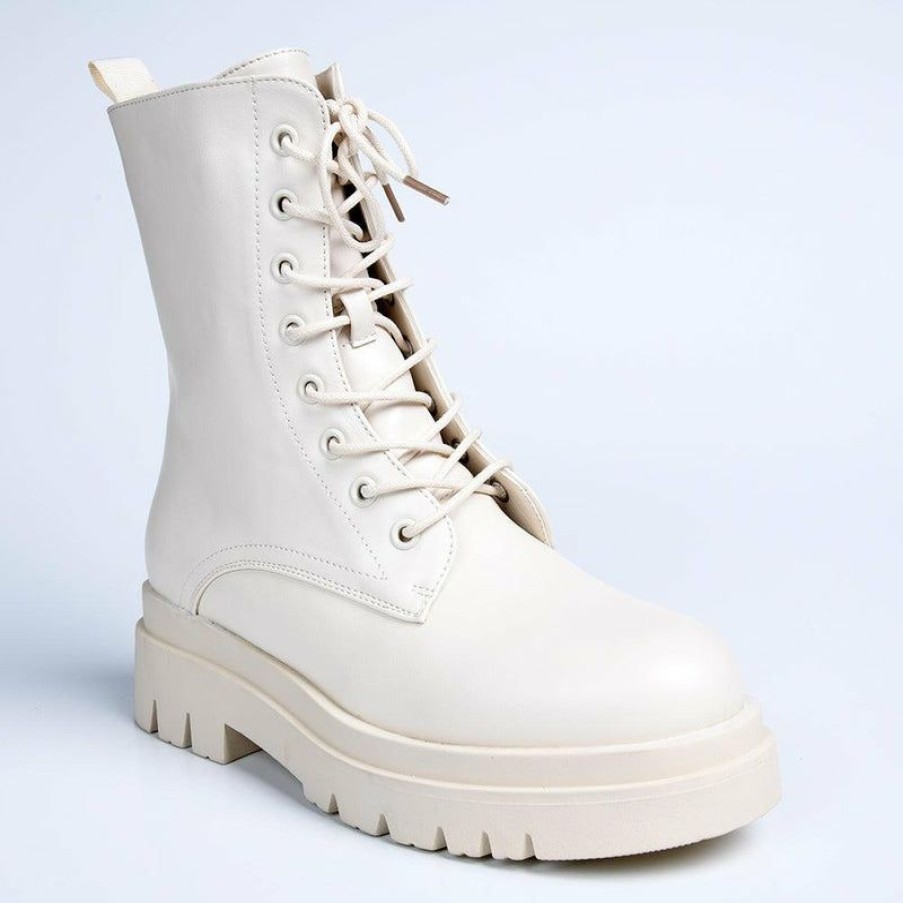 * Madison Kiki Chunky Military Boot White Closeout Sale Madison Heart Of New York Boots